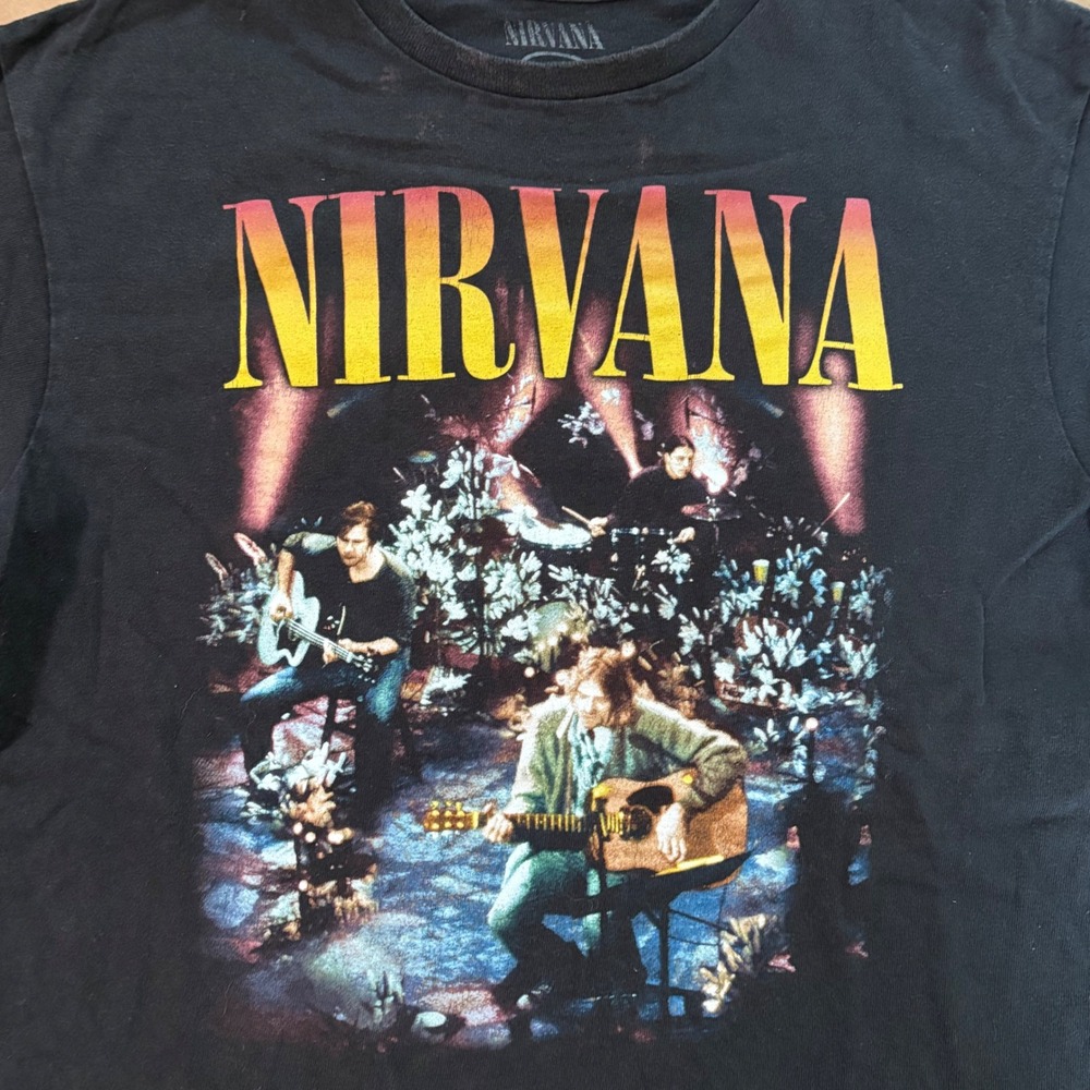 Nirvana MTV Unplugged Graphic T Shirt Mens Medium Black Cotton Rock Band Tee
